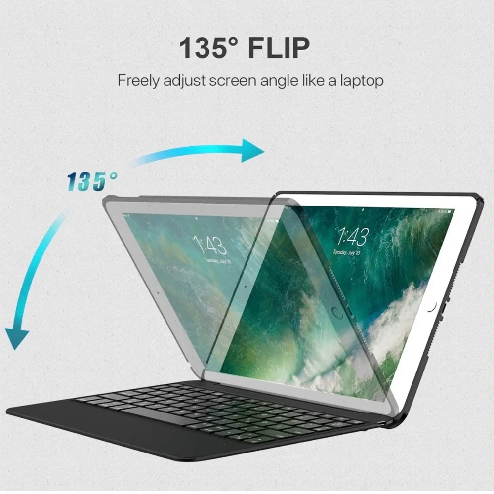 Bluetooth iPad black keyboard case with shortcut keys